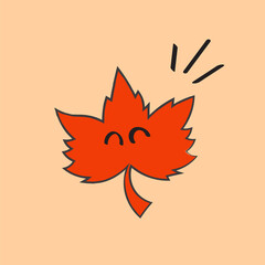 A Cute Hand Drawn Happy Autumn Leaf - Amazing cute minimalist vector happy autumn leaf character suitable for sticker, fall, children book, decoration, animation, design asset and illustration