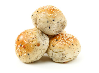 small round breads with sesame on white background