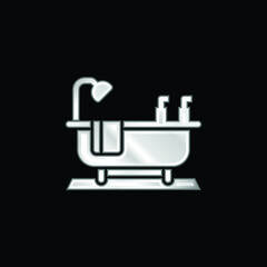 Bathtub silver plated metallic icon