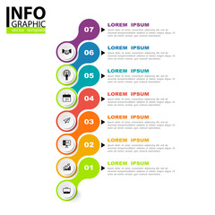 Infographics icon template for business, presentation, web design, 7 options, multicolored. Used to create business projects, annual reports, the Internet.Business concept, process steps, vector, sign