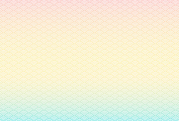 パステルのかわいい和モダン地紋「青海波（せいがいは）」 - グラデーションが美しい日本の伝統な文様・吉祥柄 - A4比率