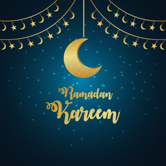 Obraz na płótnie Canvas Ramadan kareem vector illustration with golden pattern moon on creative background