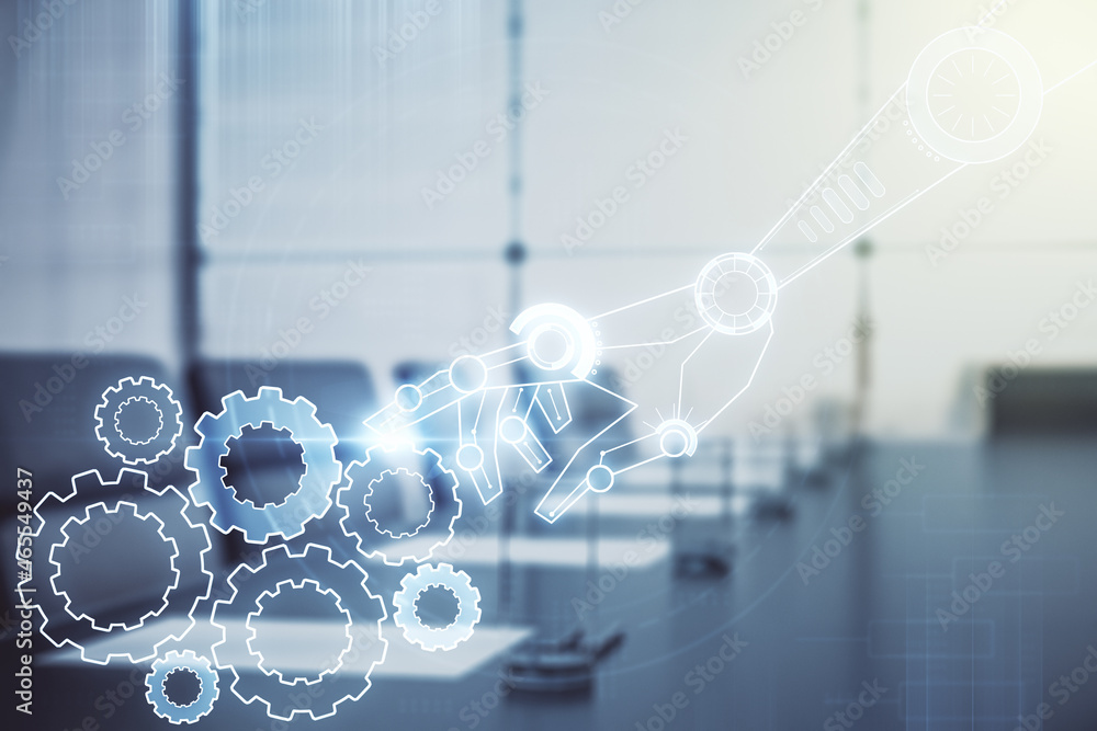 Aufkleber abstract virtual robotics technology sketch on a modern boardroom background, future technology and 