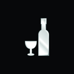 Bottle And Glass silver plated metallic icon