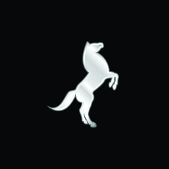 Big Horse Stand Up Pose On Back Paws silver plated metallic icon