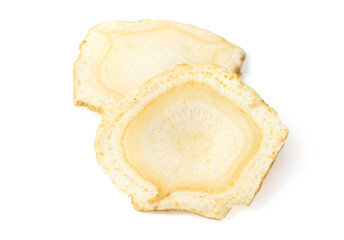 Dried American ginseng slices isolated on whtie background