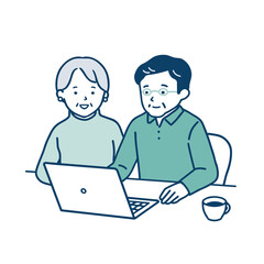 パソコンを操作するシニア夫婦