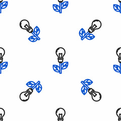 Line Light bulb with leaf icon isolated seamless pattern on white background. Eco energy concept. Alternative energy concept. Colorful outline concept. Vector
