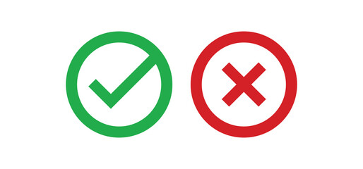 Obraz premium Cross and check mark icons, vector buttons. Checkmark tick and x.