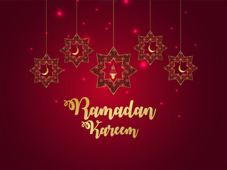 Fototapeta na wymiar Ramadan kareem realistic background with pattern moon and lantern