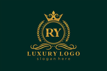 Initial RY Letter Royal Luxury Logo template in vector art for Restaurant, Royalty, Boutique, Cafe, Hotel, Heraldic, Jewelry, Fashion and other vector illustration. - obrazy, fototapety, plakaty