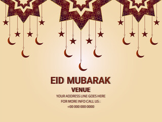 Eid mubarak invitation greeting card with creative pattern moon  on pattern background