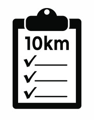 clipboard with checklist, ten kilometers, black and white, vector illustration