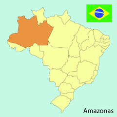 brazil map with states, amazonas, vector illustration 