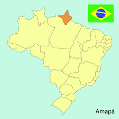 brazil map with provinces, amapa, vector illustration