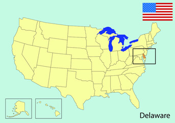 usa map with states, Delaware state, vector illustration 