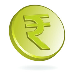 rupee coin, gold coin, white background, vector illustration 
