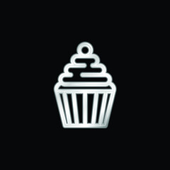 Big Cupcake With Cherry silver plated metallic icon