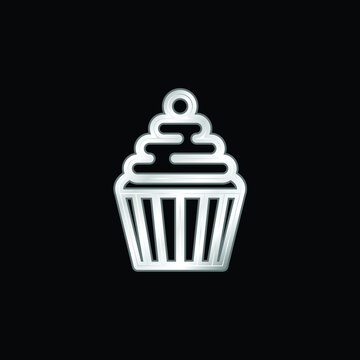 Big Cupcake With Cherry silver plated metallic icon