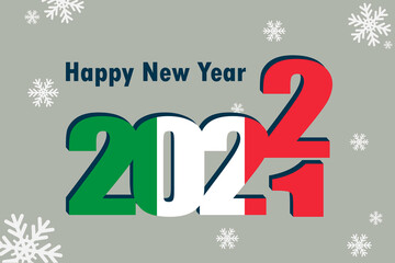 New year's card 2022. An element of the Italian flag, a festive inscription and snowflakes are depicted. It can be used as a promotional poster, postcard, website, or national greeting.