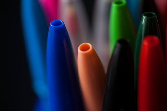 Blue plastic ballpoint pen . High quality photo