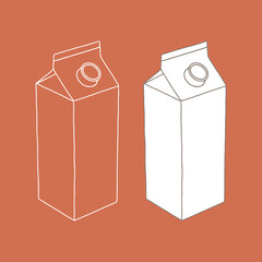 Milk or juice box. Linear, vector realistic. Pocket milk outline.