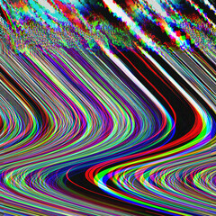 TV Glitch psychedelic Noise background Old VHS screen error Digital pixel noise abstract design Computer bug. Television signal fail. Technical problem in Grunge style - 465553641