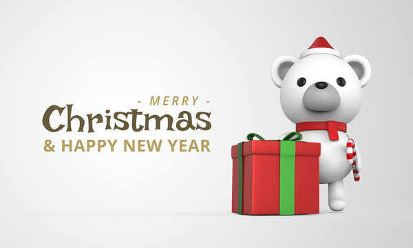 Polar Bear With A gift Box Christmas