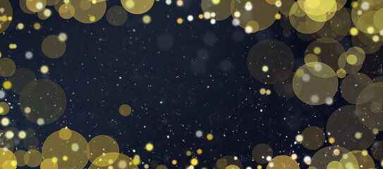 Naklejka premium Christmas and New Year Abstract Defocused Gold Bokeh Lights Background with Copy Space, Glowing Celebration Border Design Element
