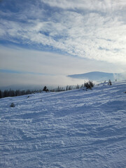 Snowy landscape on the mountainside. Ukraine Dragobrat