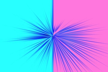 Abstract radial zoom blur surface in blue and pink tones. Bright blue pink background with radial, radiating, converging lines. The background is divided into two parts.	
