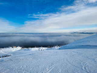 Snowy landscape on the mountainside. Ukraine Dragobrat