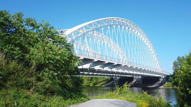 The blue sky over Vimy Memorial Bridge over Rideau river