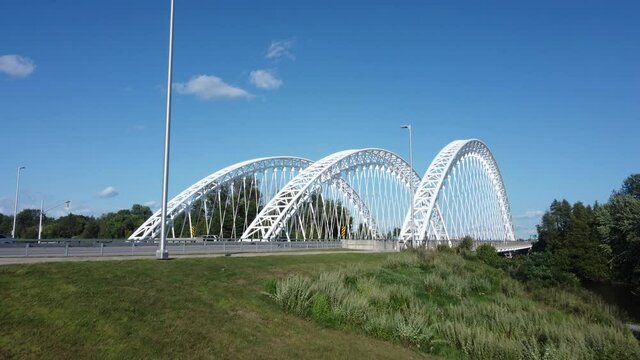 The blue sky over Vimy Memorial Bridge over Rideau river