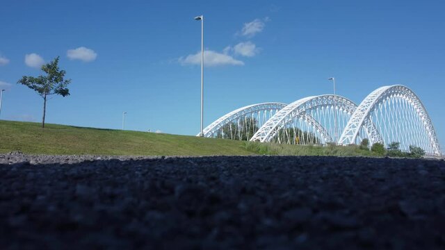 The blue sky over Vimy Memorial Bridge over Rideau river