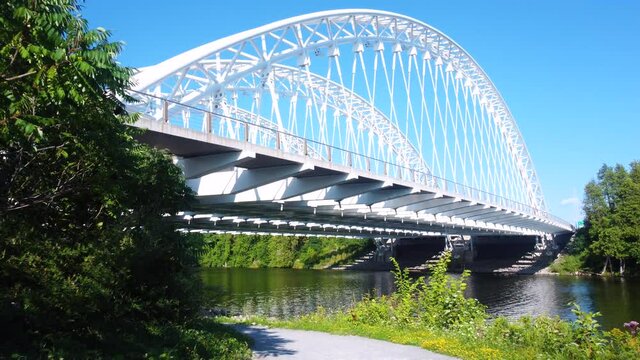The blue sky over Vimy Memorial Bridge over Rideau river