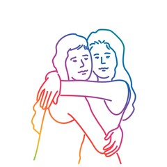Two girls are hugging.