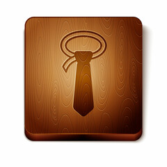 Brown Tie icon isolated on white background. Necktie and neckcloth symbol. Wooden square button. Vector