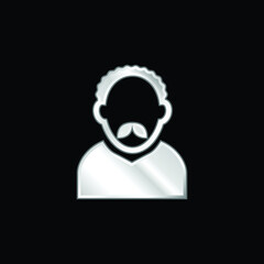 Adult Man Avatar With Short Curly Hair And Mustache silver plated metallic icon