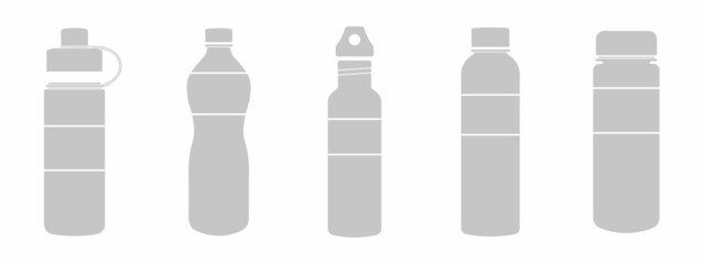 Water bottle flat style set. Vector illustration.
