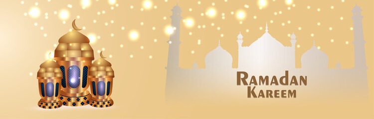 Creative vector illustration of ramadan kareem invitation greeting card with vector lantern and moonon creative background