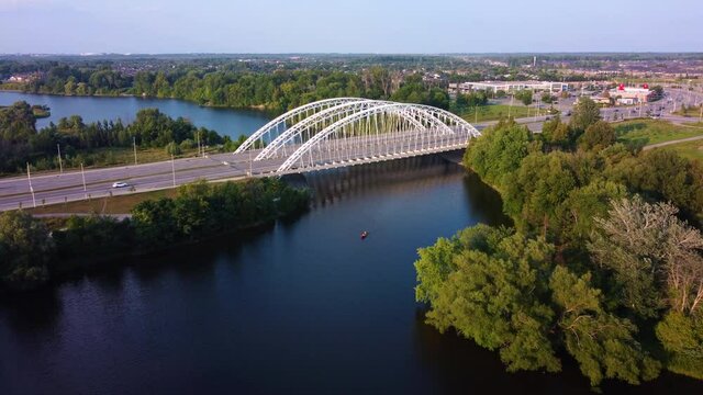 The blue sky over Vimy Memorial Bridge over Rideau river