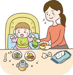 育児・ごはんタイム（女性）/This is an illustration of a baby eating.