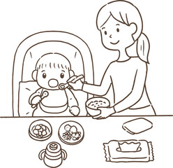 育児・ごはんタイム（女性）/This is an illustration of a baby eating.