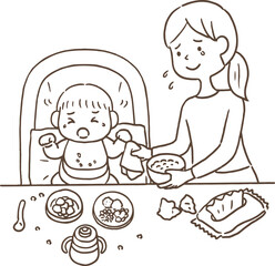 育児・ごはんタイム（女性）/This is an illustration of a baby eating.