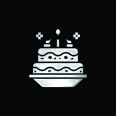 Birthday Cake silver plated metallic icon