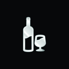 Bottle And Glass Of Wine silver plated metallic icon