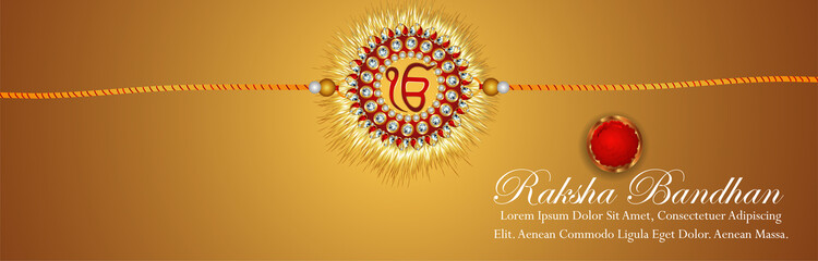 Raksha bandhan invitation banner or header with crystal and golden rakhi