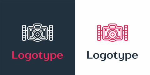 Logotype line Photo camera for diver icon isolated on white background. Foto camera icon. Diving underwater equipment. Logo design template element. Vector