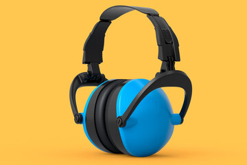 Protective blue earphones muffs isolated on a orange background